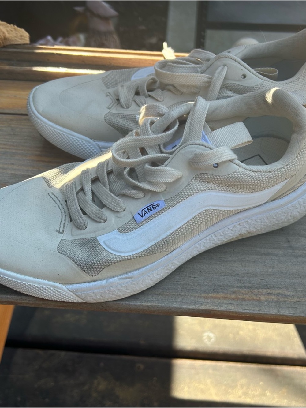 Vans Cream and White Low-Top Sneakers